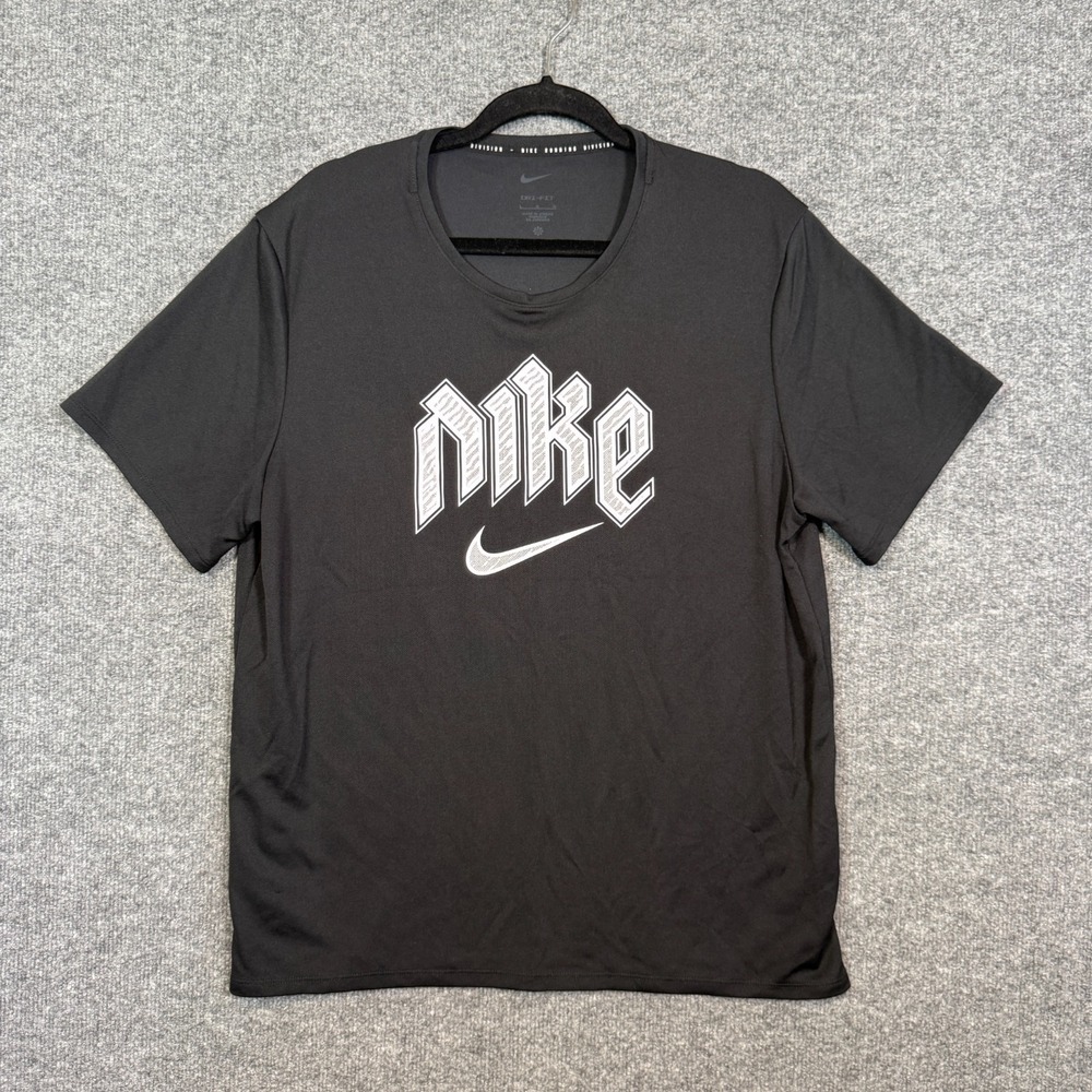 Nike Shirt Mens Large Black Tshirt Crewneck Swoosh Athleisure Performance Swoosh